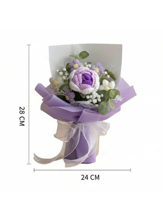 Artificial Flowers-Handcrafted Crocheted Rose Bouquet - With Clear Gift Box And Card - Image 2